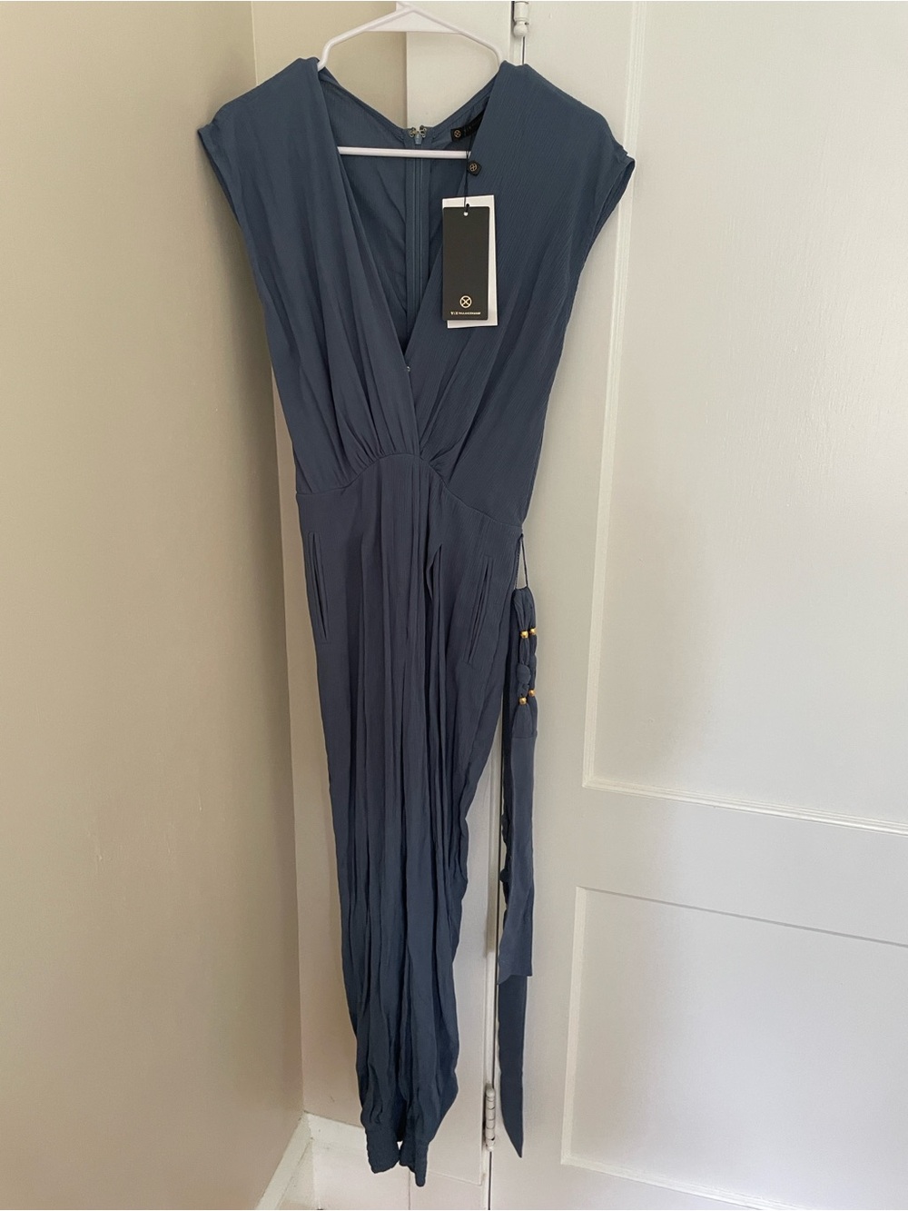 Blue V-Neck Sleeveless Pleated Jumpsuit NWT
